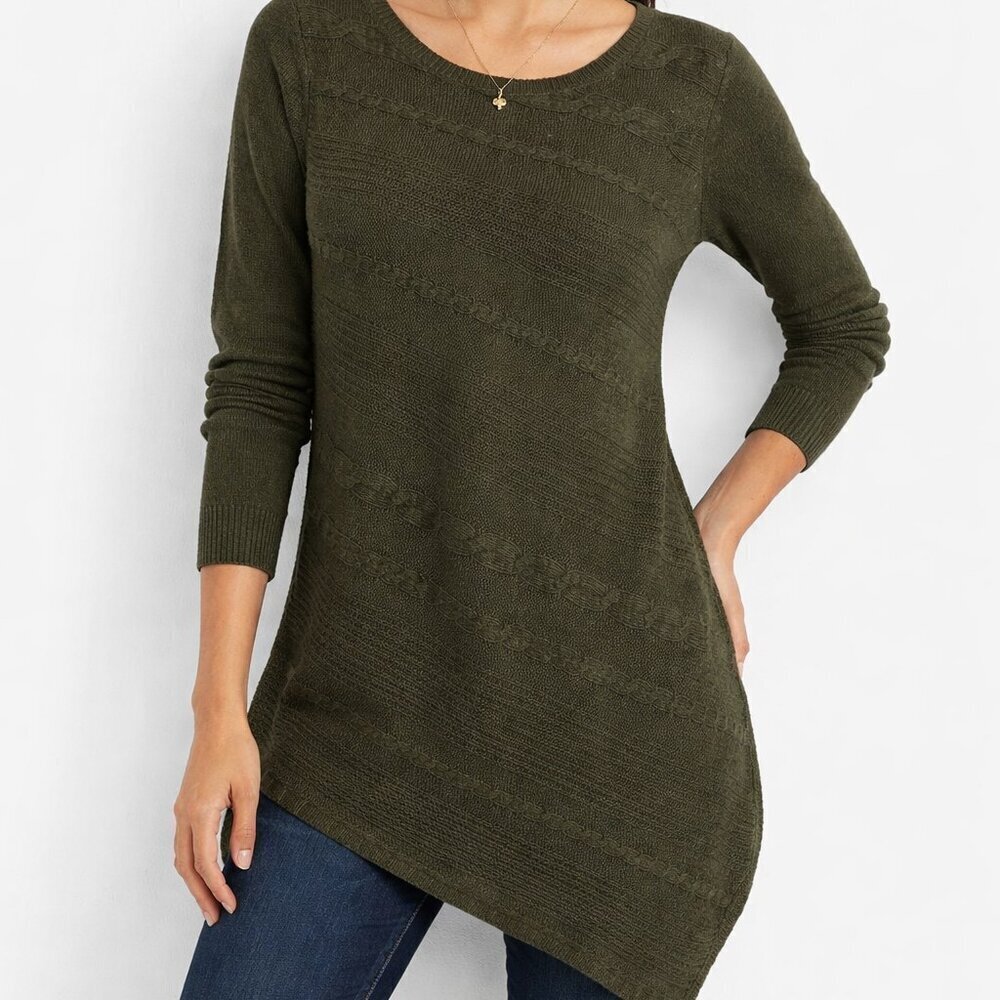 New York & Company Green Long Sleeve Asymmetrical Small Sweater